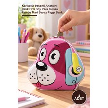 Yenilig 4 Adet Köpek Tasarımlı Kumbara – Karikatür Desenli Anahtarlı Çelik Orta Boy Para Kutusu Pembe Mavi Beyaz Piggy Bank