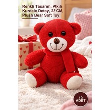 Yenilig 10 Adet Peluş Ayıcık – Renkli Tasarım, Atkılı Kurdele Detay, 23 Cm, Plush Bear Soft Toy