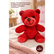 Yenilig 3 Adet Peluş Oyuncak Ayıcık – Kırmızı, Yumuşak Peluş Kumaş, 25 cm Boyunda, Çocuk Hediye ve Dekor, Teddy Bear