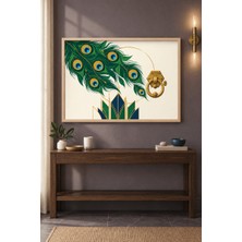 Tontilika Tavus Tüyleri ve Tokmak Art Deco Kapı Ahşap Çerçeveli Duvar Tablosu