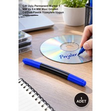 Yenilig 1 Adet CD Kalemi – Çift Uçlu Permanent Marker 1 mm ve 0.4 mm Mavi Gövdeli Cd/dvd Plastik Yüzeylere Uygun