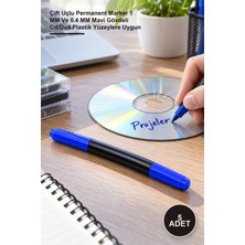 Yenilig 5 Adet CD Kalemi – Çift Uçlu Permanent Marker 1 mm ve 0.4 mm Mavi Gövdeli Cd/dvd Plastik Yüzeylere Uygun