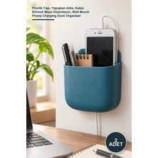 Yenilig 2 Adet Duvara Monte Telefon Şarj Istasyonu – Plastik Yapı, Yapışkan Arka, Kablo Bölmeli Masa Düzenleyici, Wall Mount Phone Charging Dock Organizer