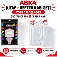 Abka A4 Şeffaf Hazır Kitap ve Defter Kabı Seti 10'lu - 5 Kitap + 5 Defter Kabı