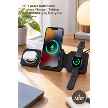 Yenilig 1 Adet Kablosuz Şarj Standı – 3'ü 1 Arada Katlanabilir Wireless Charger, Telefon Saat Kulaklık Şarj Istasyonu