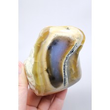 Healcrystal Bal Rengi ve Mavi Merlinit Serbest Form - Siyah Dendritlerle Mavi Kalsedon Çekirdeği, 229G