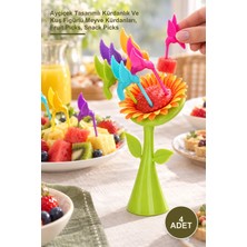 Yenilig 4 Adet Meyve Yeme Seti – Ayçiçek Tasarımlı Kürdanlık ve Kuş Figürlü Meyve Kürdanları, Fruit Picks, Snack Picks
