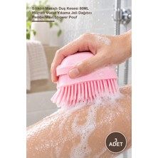 Yenilig 3 Adet Hazneli Banyo Kesesi – Silikon Masajlı Duş Kesesi 80ML Hazneli Vücut Yıkama Jeli Dağıtıcı Pembe/mavi Shower Pouf