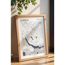 E2 Nova Zürih Isviçre (Switzerland) Haritası Çerçeveli Tablo Salon Ofis Duvar Dekorasyonu Hediyelik Tablo