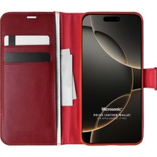 Microsonic Apple iPhone 18 Pro Kılıf Delux Leather Wallet Kırmızı