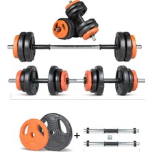 Spor Yıldız Serisi 17 kg Multifonksiyonel Turuncu Siyah Halter Seti ve Dambıl Seti