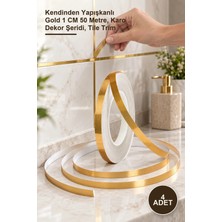 Yenilig 4 Adet Fayans Arası Şerit Bant – Kendinden Yapışkanlı Gold 1 cm 50 Metre, Karo Dekor Şeridi, Tile Trim