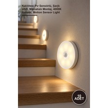 Yenilig 10 Adet Hareket Sensörlü LED Lamba – Kızılötesi Pır Sensörlü, Şarjlı Usb, Mıknatıslı Montaj, 4000K Natural, Motion Sensor Light