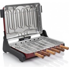 Akel AB670 1200W Kırmızı Elektrikli Izgara, Kokusuz & Dumansız Mangal, Barbekü, 6 Adet Krom-Nikel Kaplama Şiş