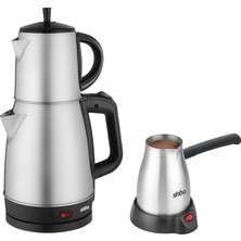 Sinbo STM-5845 ve SCM-2967 Çelik Set – 360° Dönebilen Kablosuz Çay Makinesi ve Türk Kahvesi Cezvesi, Dayanıklı Paslanmaz Çelik