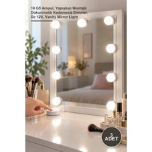Yenilig 3 Adet Makyaj Aynası Aydınlatma Kiti – 10 G5 Ampul, Yapışkan Montajlı Dokunmatik Kademesiz Dimmer, Dc 12V, Vanity Mirror Light