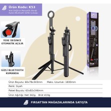K53 Manyetik Selfie Çubuğu ve Tripod - Bluetooth Kumandalı, Yere Değince Otomatik Açılan