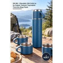 Yenilig 1 Adet Paslanmaz Çelik Bardaklı Termos – 500 ml 3 Bardaklı 304 Çelik Isı ve Soğuk Yalıtımlı Taşınabilir Thermos Mug Flask