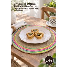 Yenilig 5 Adet Jüt Örme Supla – El Yapımı 39 cm Neon Şeritli Amerikan Servis Örgü Placemat Table Mat