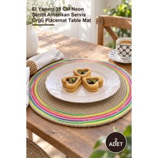 Yenilig 2 Adet Jüt Örme Supla – El Yapımı 39 cm Neon Şeritli Amerikan Servis Örgü Placemat Table Mat