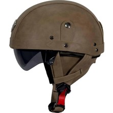 Yyk 701 Zn Deri Kaplama Miğfer Kask, Yüksek Dayanımlı Abs Kabuk, Fermuarlı Boyun Korumalı Retro Askeri Tarz Chopper Cruiser Scooter Kaskı