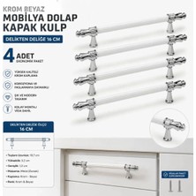 Diko DKB160 Krom Beyaz Dolap Mobilya Çekmece Kapak Kulpu 160 mm Krom Beyaz Kulp (4 Adet)