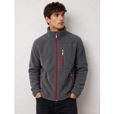 Bizim Terzi Füme Polar Kırmızı Fermuarlı  3 Cepli Tam Fermuarlı Slim Fit Anti Pilling Tüylenme Yapmaz. Hava Geçirmez