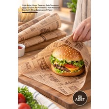 Yenilig 50 Adet Vintage Gazete Desenli Sunum Kağıdı – Yağlı Kağıt, Retro Tasarım, Gıda Temasına Uygun Sunum ve Paketleme, Kafe Restoran, Sandwich Wrap Greaseproof Paper