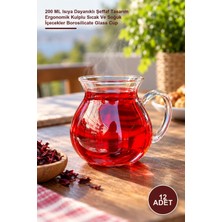 Yenilig 12 Adet Borosilikat Cam Bardak – 200 ml Isıya Dayanıklı Şeffaf Tasarım Ergonomik Kulplu Sıcak ve Soğuk Içecekler Borosilicate Glass Cup