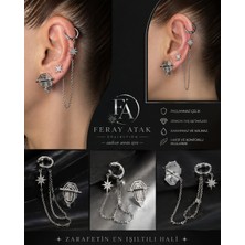 Feray Atak Collection Gümüş Renk Serenay Model 3'lü Set Zirkon Taşlı Küpe