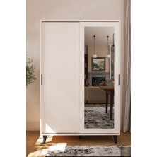 Lignosar Liminal Aynalı Vestiyer – 8 Raflı, Sürgü Kapaklı Portmanto & Askılık, Vizon Bej