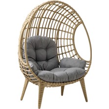 Egg Chair Tekli Rattan Bahçe Koluğu |rehome Minderli Oval Lounge Açık Kahve