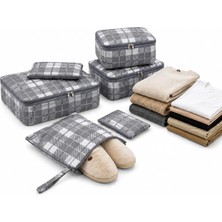 6 Parça Valiz Düzenleyici Organizer Seti- Seyahat Bavul Içi Düzenleme Çantası, Packing Cube Organizer Seti (Gri Ekose)