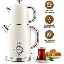 Akıllı Bayi Krem Elektrikli Cam Demlikli Plastik Retro Çay Seti Çaycı Derece Göstergeli 1600W 1.8lt - 1lt St