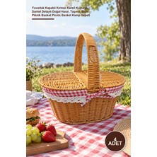 Yenilig 4 Adet Hasır Piknik Sepeti – Yuvarlak Kapaklı Kırmızı Kareli Kumaşlı, Dantel Detaylı Doğal Hasır, Taşıma Saplı Piknik Basket Picnic Basket Kamp Sepeti