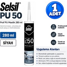 Selsil Arge Toptan PU50 Profesyonel Mastik 280ML Inşaat-Otomotiv-Deniz Araçları Yapıştırma ve Izolasyon Siyah 1 Adet