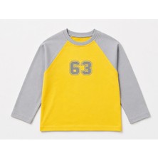 Balkabağı 63 Reglan Kol %100 Pamuk Sarı-Gri Çocuk Tişört (2-9 Yaş)