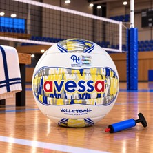 Muon Sports Çocuk ve Gençlere Özel Sarı Lacivert Fb Model Pompa Hediyeli 280 gr El Dikişli Voleybol Topu