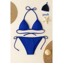 Kadın Mavi Yandan ve Boyundan Bağlamalı Bikini Mayo Takımı L/xl Xl