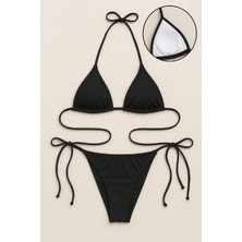 Kadın Siyah Yandan ve Boyundan Bağlamalı Bikini Mayo Takımı S/m M