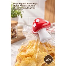 Yenilig 3 Adet Mantar Poşet Klipsi – Poşet Kapatıcı Plastik Klips, Mutfak Aksesuarı Kırmızı Beyaz Tasarım, Bag Clip