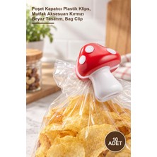 Yenilig 10 Adet Mantar Poşet Klipsi – Poşet Kapatıcı Plastik Klips, Mutfak Aksesuarı Kırmızı Beyaz Tasarım, Bag Clip