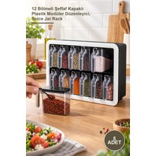 Yenilig 5 Adet Standlı Kaşıklı Baharatlık Seti – 12 Bölmeli Şeffaf Kapaklı Plastik Modüler Düzenleyici, Spice Jar Rack