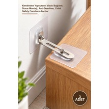 Yenilig 3 Adet Mobilya Sabitleme Aparatı – Kendinden Yapışkanlı Vidalı Bağlantı, Duvar Montajı, Anti-Devrilme, Child Safety Furniture Anchor