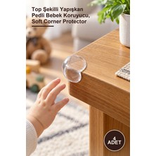 Yenilig 4 Adet Silikon Şeffaf Masa Kenarı Köşe Koruması – Top Şekilli Yapışkan Pedli Bebek Koruyucu, Soft Corner Protector