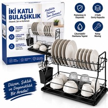 Go İthalat Siyah - Metal 2 Katlı Tabaklık - Bulaşıklık (5263)