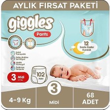 Ayrex Pants Külotlu Bebek Bezi, 3 Numara Midi, 4-9 Kg, 68 Adet, Aylık Paket