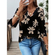 Trend Metkar Kadın Truvakar Kollu Yakalı Leopar Desenli Modal Bluz