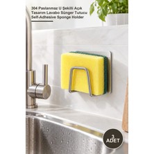 Yenilig 3 Adet Kendinden Yapışkanlı Çelik Drenaj Askısı – 304 Paslanmaz U Şekilli Açık Tasarım Lavabo Sünger Tutucu Self-Adhesive Sponge Holder