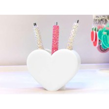 Birsence 3D Baskı Kalp Şekilli Kalemlik - Masaüstü Organizer - Beyaz